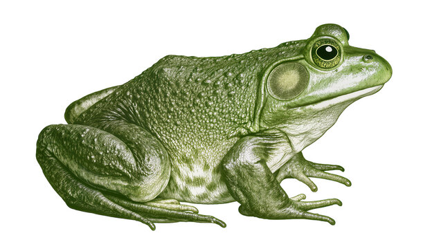 Isolated detailed realistic illustration of a vibrant green frog, an aquatic amphibian creature