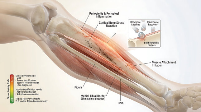 Shin Splints with Repetitive Impact-Induced Periosteal Inflammation and Cortical Stress