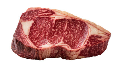 Obraz premium Isolated raw premium cut of beef ribeye steak, rich marbling, ready for gourmet cooking