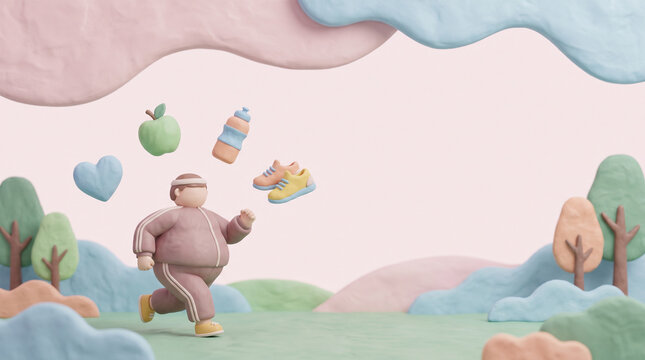 子どもの成長と育児アイテムを表現した3Dクレイイラスト