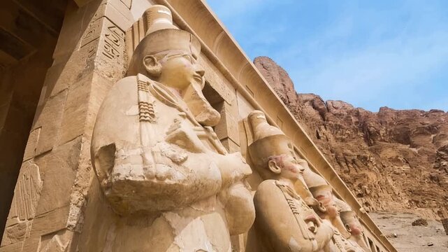 Hatchepsut Temple. The Tombs of the Nobles, located on the West Bank&rsquo;s cliffs used to be where Elephantine island&rsquo;s governors. Egypt, Africa.