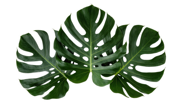 Isolated fresh green Monstera deliciosa leaves displaying natural tropical elegance