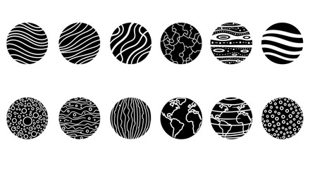 Solar system planet icons with textured patterns abstract celestial bodies astronomy universe vector collection © imran