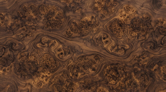 Rich Walnut Burl Wood Grain Texture, Natural Organic Pattern, Dark Brown Abstract Background for Luxury Design