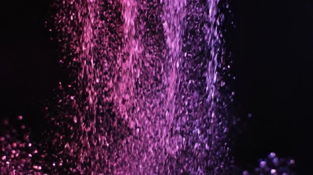 Pink and purple powder explosion isolated on black background