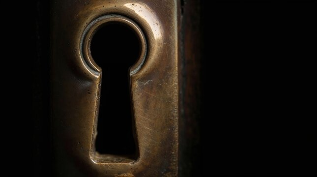 Vintage brass keyhole macro close up on dark background