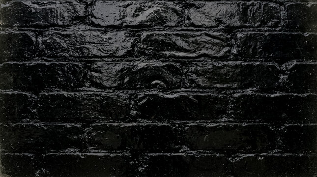 Glossy black brick wall texture