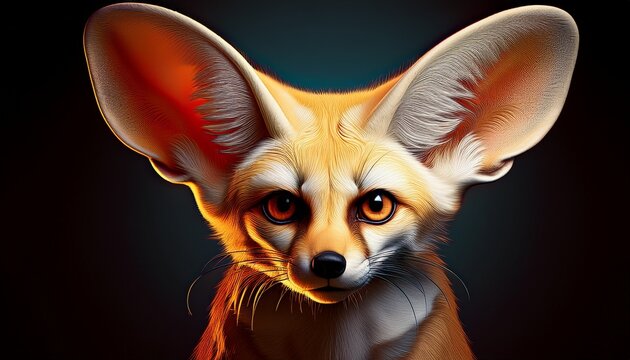 Close-up portrait of a fennec fox featuring distinctive large ears and intense gaze wildlife portrait predator creature nocturnal