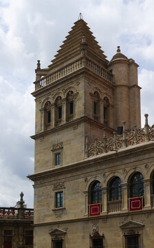 Architectural Details of Historic Cathedral Building and Stone Tower