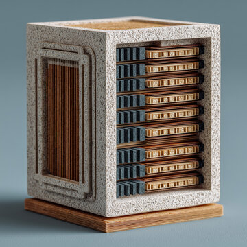 3D isometric database server cube with paper craft texture, 종이 공예 질감의 3D 아이소메트릭 데이터베이스 서버 큐브