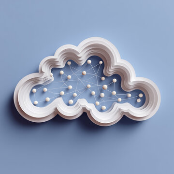 3D paper frame cloud architecture icon with internal data network system, 내부 데이터 네트워크 시스템이 있는 3D 페이퍼 프레임 클라우드 아키텍처 아이콘