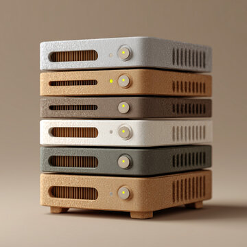 Multicolor paper art server rack module stack with indicator lights for data center hardware, 데이터 센터 하드웨어를 위한 표시등이 있는 멀티컬러 페이퍼 아트 서버 랙 모듈 스택