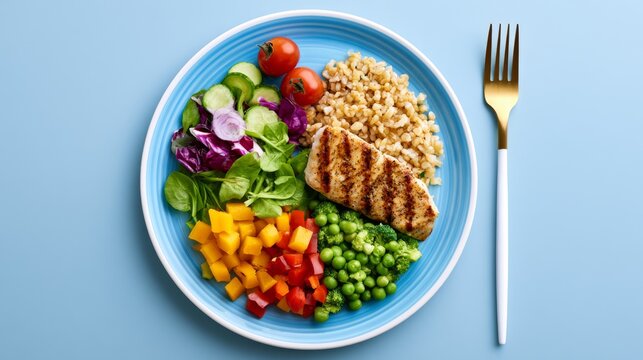 Balanced healthy meal on elegant tableware with proper portion sizes and fresh ingredients for nutritious eating Generative AI
