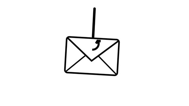 Swinging black and white envelope icon isolated on a white background. Animated mail symbol for contact pages and newsletters.