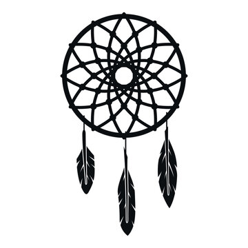 Illustration of dream catcher with black feathers for decoration and cultural symbolism.