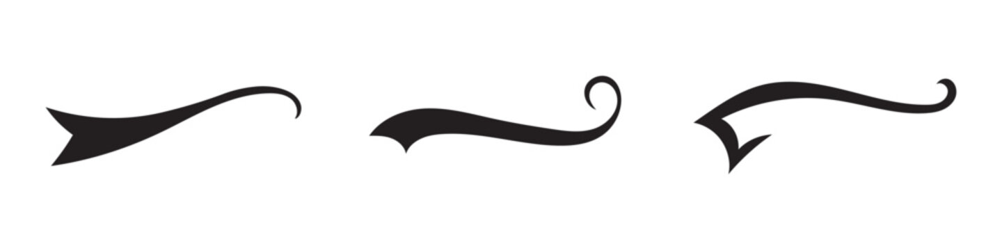 Swoosh and swash tails collection, showcasing retro-style baseball design swooshes, text tail accents, and decorative vector underline elements for sports graphics.
