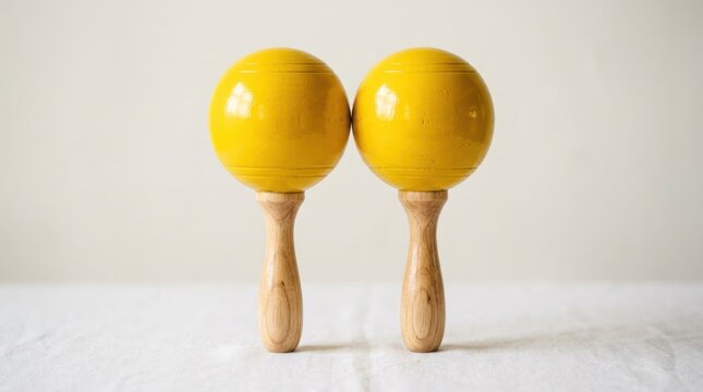 Two Bright Yellow Maracas on a White Surface.
