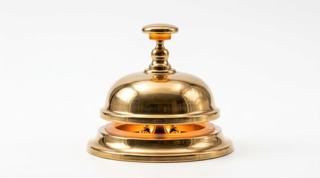 Vintage Brass Service Bell on White Background.