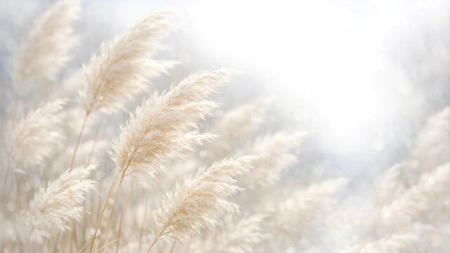 Close-up of sunlit reeds blowing in the wind.