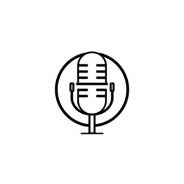 Retro Microphone Line Art Icon For Audio And Voice