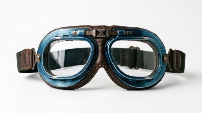Vintage Aviator Goggles with Leather Strap and Clear Lenses.