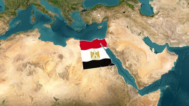 Egypt Map with Flag 3D Animation on World Satellite Map View