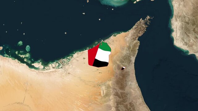 United Arab Emirates UAE Map with Flag 3D Animation on World Satellite Map
