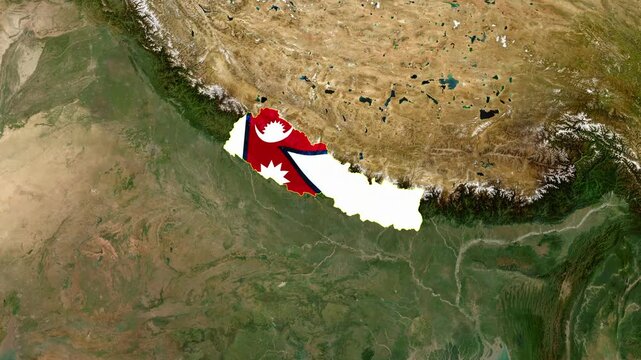 Nepal Map Highlight with Flag Texture on World Map Zoom Motion Graphics
