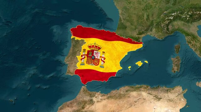 Spain Highlighted on World Satellite Map Animation with Country Border and Geographic Location