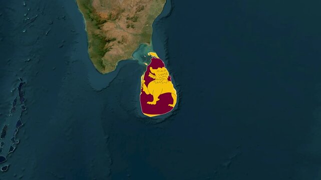 Sri Lanka Highlighted on World Satellite Map Animation with Country Border and Geographic Location
