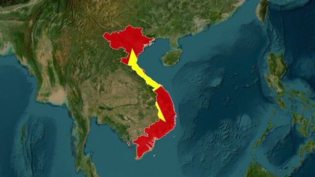 Vietnam Map with Flag 3D Animation on World Satellite Map View