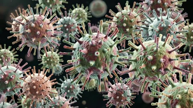 A detailed micrograph showcasing the intricate structure and patterns found on viruses, emphasizing their complexity and potential dangers.