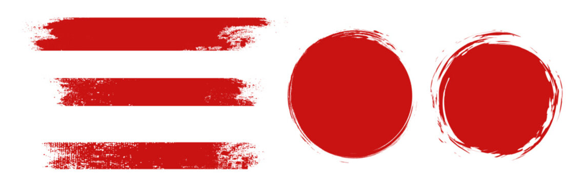 Straight red ink vector lines pack. Bloody color long and round hand-drawn brushstroke text highlights, frames, circles. Asian calligraphy brushstroke set. Rough grunge abstract blood color scribbles