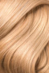 Blond hair background, lock of long straight hair, healthy and beauty dyed hair backdrop design, salon, treatment, cure, dying concept. Close up, top view, vertical photo.  © Subbotina Anna