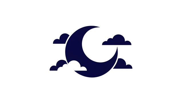 Isolated dark blue crescent moon and stylized clouds graphic design element simple icon