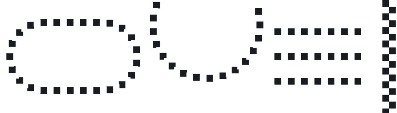 Set of black and white checkered racing flag including oval, semicircle, horizontal lines, and vertical border strip
