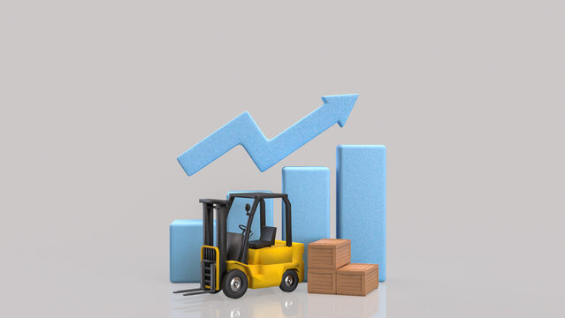 Industrial Logistics Growth with Forklift and Cargo Boxes 3d render.