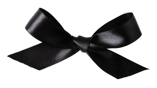 Isolated black silk ribbon bow for luxury gift present decoration or elegant design element