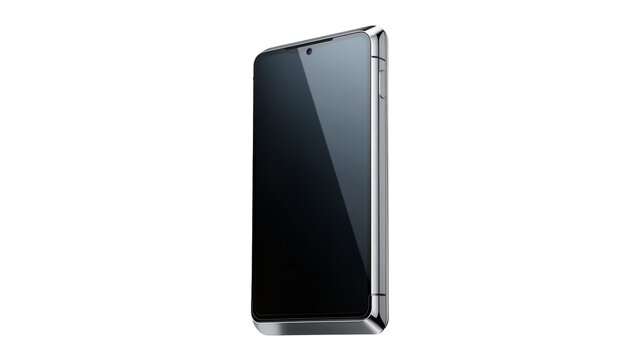 Isolated modern smartphone with blank dark screen, sleek design and metallic frame