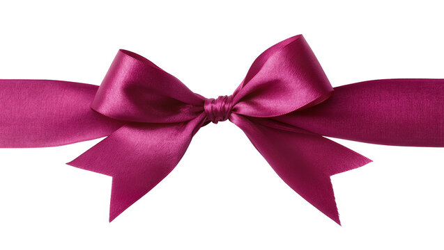 Isolated elegant bright magenta satin gift ribbon bow with loops and tails for festive celebration