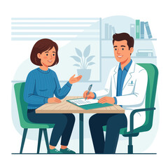 Fototapeta premium Doctor Consulting Patient in a Modern Office Flat Design Illustration