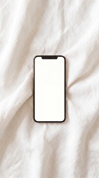 Beautiful tech mockup featuring sleek smartphone on soft pure white linen texture