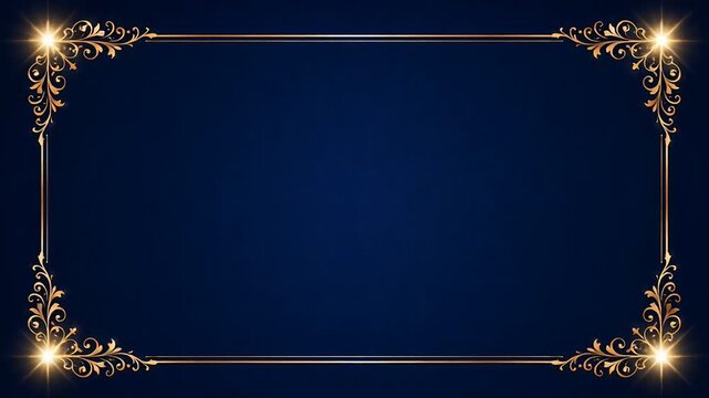 Border Frame with Elegant Golden Decorative Design and Premium Navy Background