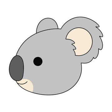 Minimalist graphic of a cute koala head in profile with large rounded ears and a circular nose on a white background, wildlife and nature concept