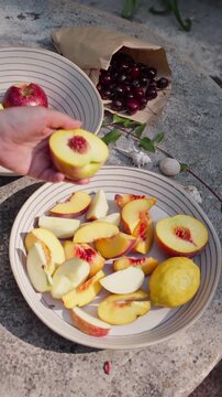 Preparing Fresh Peaches for a Fruit Dish