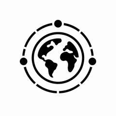 Minimalist globe icon with circular orbit design. © Akunadobe01