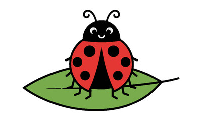 Obraz premium Stylized red ladybug with black spots resting on a slender green leaf isolated on a white background nature and garden concept