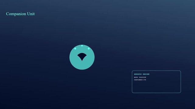 Minimalist circular interface design featuring a vibrant AI copilot icon with glowing status light indicators displayed against a solid deep blue gradient motion graphics screen