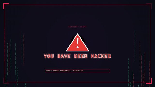 Motion Digital Security Alert Video Showing You Have Been Hacked Warning Screen.