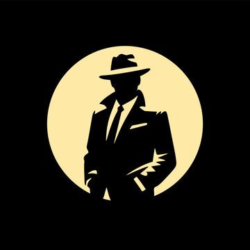 simple silhouette of a man wearing coat and hat like detective spy
